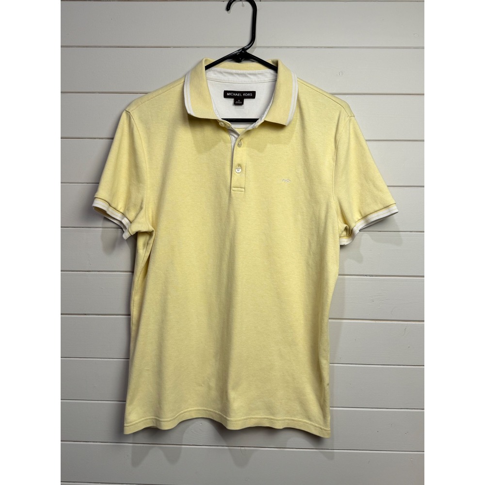 Michael Kors Mens Yellow Short Sleeve Polo Shirt Size S‎ Classic Collar MK Logo